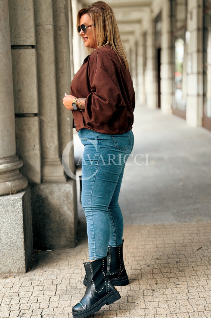 SABINE Kurze Wildlederjacke Schokolade mit Bund | 119 zł