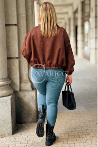 SABINE Kurze Wildlederjacke Schokolade mit Bund | 119 zł