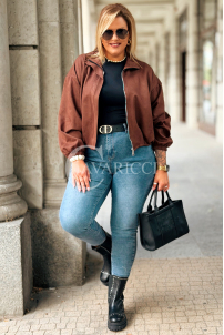 SABINE Kurze Wildlederjacke Schokolade mit Bund | 119 zł