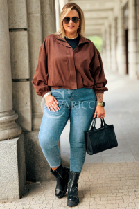 SABINE Kurze Wildlederjacke Schokolade mit Bund | 119 zł