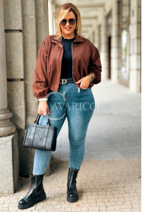 SABINE Kurze Wildlederjacke Schokolade mit Bund | 119 zł