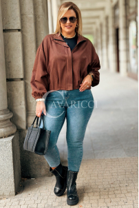 SABINE Kurze Wildlederjacke Schokolade mit Bund | 119 zł
