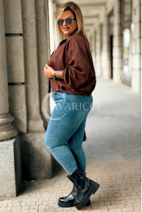 SABINE Kurze Wildlederjacke Schokolade mit Bund | 119 zł