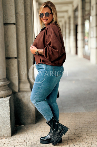 SABINE Kurze Wildlederjacke Schokolade mit Bund | 119 zł
