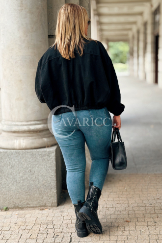 Schwarze Kurze Wildlederjacke mit Bündchen | SABINE