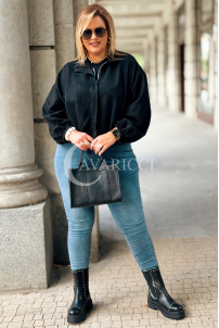 Schwarze Kurze Wildlederjacke mit Bündchen | SABINE