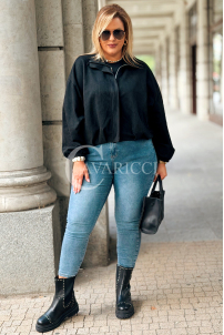 Schwarze Kurze Wildlederjacke mit Bündchen | SABINE