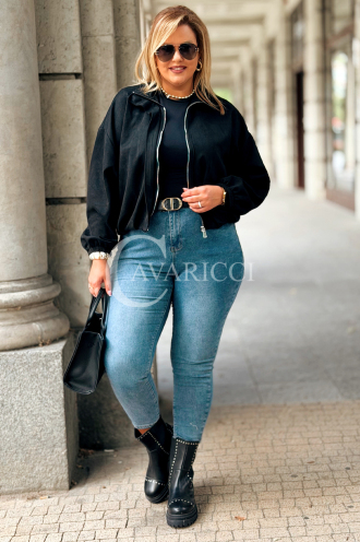 Schwarze Kurze Wildlederjacke mit Bündchen | SABINE