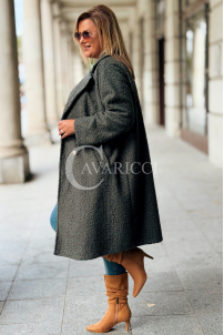 ERIKA Eleganter Bouclé-Mantel in Khaki mit Knöpfen
