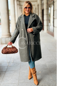 ERIKA Eleganter Bouclé-Mantel in Khaki mit Knöpfen