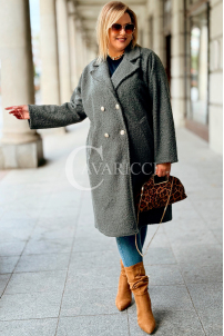 ERIKA Eleganter Bouclé-Mantel in Khaki mit Knöpfen