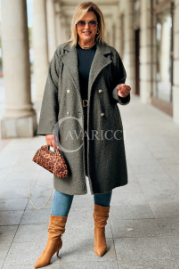 ERIKA Eleganter Bouclé-Mantel in Khaki mit Knöpfen