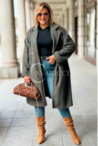 ERIKA Eleganter Bouclé-Mantel in Khaki mit Knöpfen