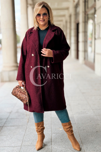 Eleganter Bouclé-Mantel ERIKA in Bordeaux | Knöpfe