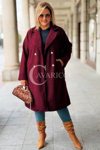 Eleganter Bouclé-Mantel ERIKA in Bordeaux | Knöpfe