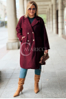 ERIKA Eleganter Bouclé-Mantel mit Knöpfen und Taschen in Bordeauxrot