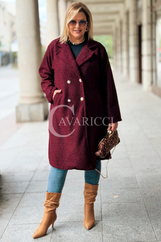 Eleganter Bouclé-Mantel ERIKA in Bordeaux | Knöpfe
