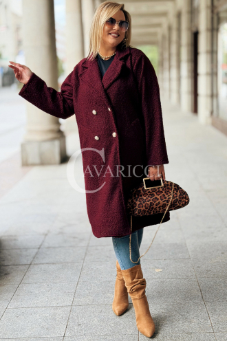 Eleganter Bouclé-Mantel ERIKA in Bordeaux | Knöpfe