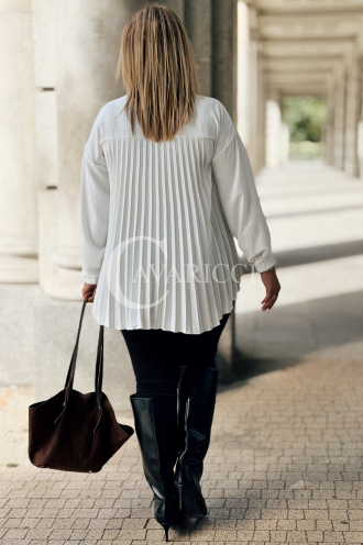 ROMILDA Hemdbluse mit Plissee-Rücken in Ecru