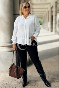 ROMILDA Hemdbluse mit Plissee-Rücken in Ecru