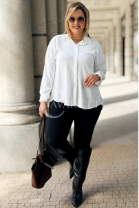 ROMILDA Hemdbluse mit Plissee-Rücken in Ecru