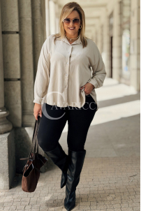 Beige Bluse ROMILDA mit Plissé-Rücken & Knöpfen
