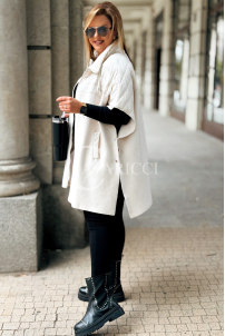 ELEONORE Steppweste Poncho mit Reißverschluss Ecru