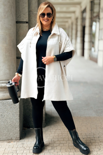 ELEONORE Steppweste Poncho mit Reißverschluss Ecru