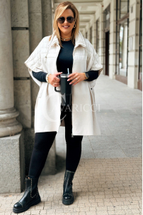 ELEONORE Steppweste Poncho mit Reißverschluss Ecru