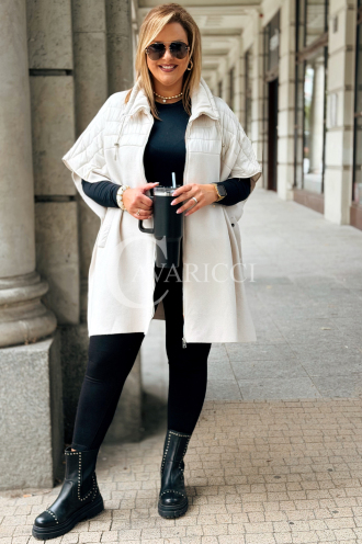 ELEONORE Steppweste Poncho mit Reißverschluss Ecru