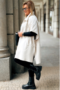 ELEONORE Steppweste Poncho mit Reißverschluss Ecru