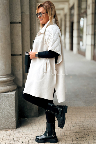ELEONORE Steppweste Poncho mit Reißverschluss Ecru