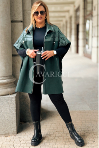 ELEONORE Steppweste Poncho mit Reißverschluss Flaschengrün