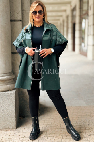 ELEONORE Steppweste Poncho mit Reißverschluss Flaschengrün