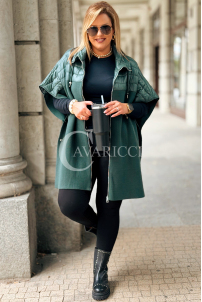 ELEONORE Steppweste Poncho mit Reißverschluss Flaschengrün