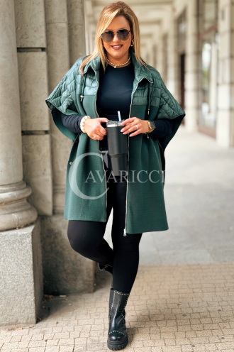 ELEONORE Steppweste Poncho mit Reißverschluss Flaschengrün