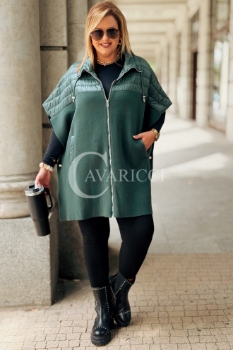 ELEONORE Steppweste Poncho mit Reißverschluss Flaschengrün