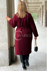 JUTTANI Eleganter Bouclé-Mantel in Bordeaux mit Gürtel