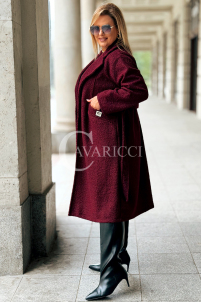 JUTTANI Eleganter Bouclé-Mantel in Bordeaux mit Gürtel