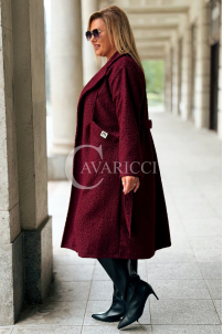 JUTTANI Eleganter Bouclé-Mantel in Bordeaux mit Gürtel