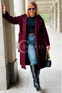 JUTTANI Eleganter Bouclé-Mantel in Bordeaux mit Gürtel