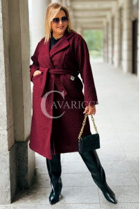 JUTTANI Eleganter Bouclé-Mantel in Bordeaux mit Gürtel