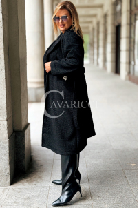 JUTTANI Eleganter Bouclé-Mantel Schwarz mit Gürtel