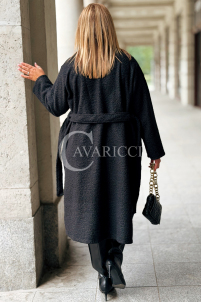JUTTANI Eleganter Bouclé-Mantel Schwarz mit Gürtel