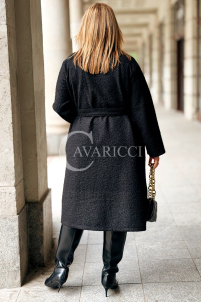 JUTTANI Eleganter Bouclé-Mantel Schwarz mit Gürtel