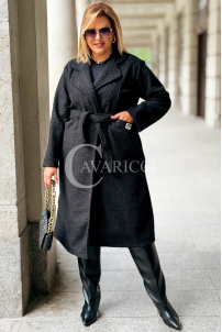 JUTTANI Eleganter Bouclé-Mantel Schwarz mit Gürtel