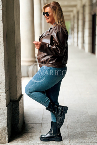 KARLA Leder-Bikerjacke Hellschokolade mit Reißverschluss