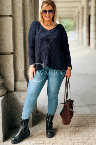Marineblauer Oversize-Pullover Damen Plus Size HANNA