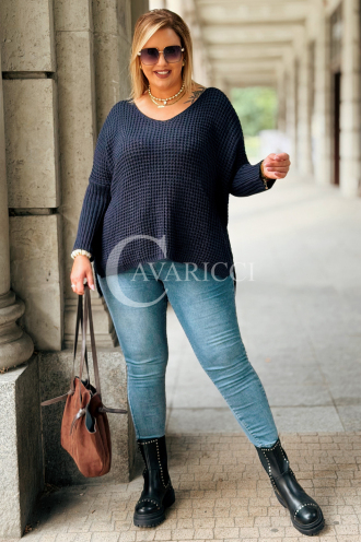Marineblauer Oversize-Pullover Damen Plus Size HANNA