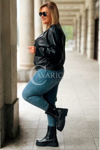 KARLA Kurze Leder-Bikerjacke mit Reißverschluss in Schwarz
